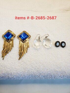 3-Pair of Vintage Pierced Earrings, items # B-2685-2687,.  wt. 37 grams.